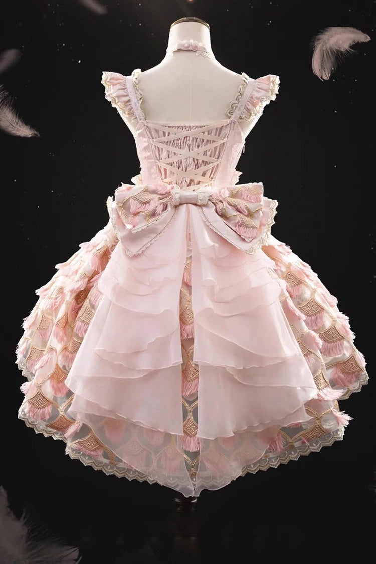 Rose Peacock Feather Tiered Ruffle Bride Cardigan Bow Lace Sweet Lolita JSK Set