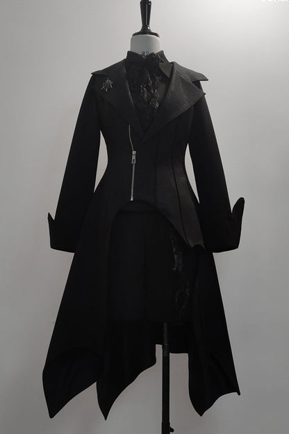 Ouji Gothic Vintage Handsome Cool Lolita Vest Black Asymmetric