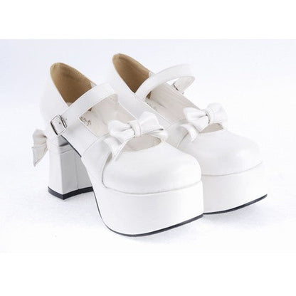 Ivory Patent Leather Rounded Toe Strap Bow Platform Footwear