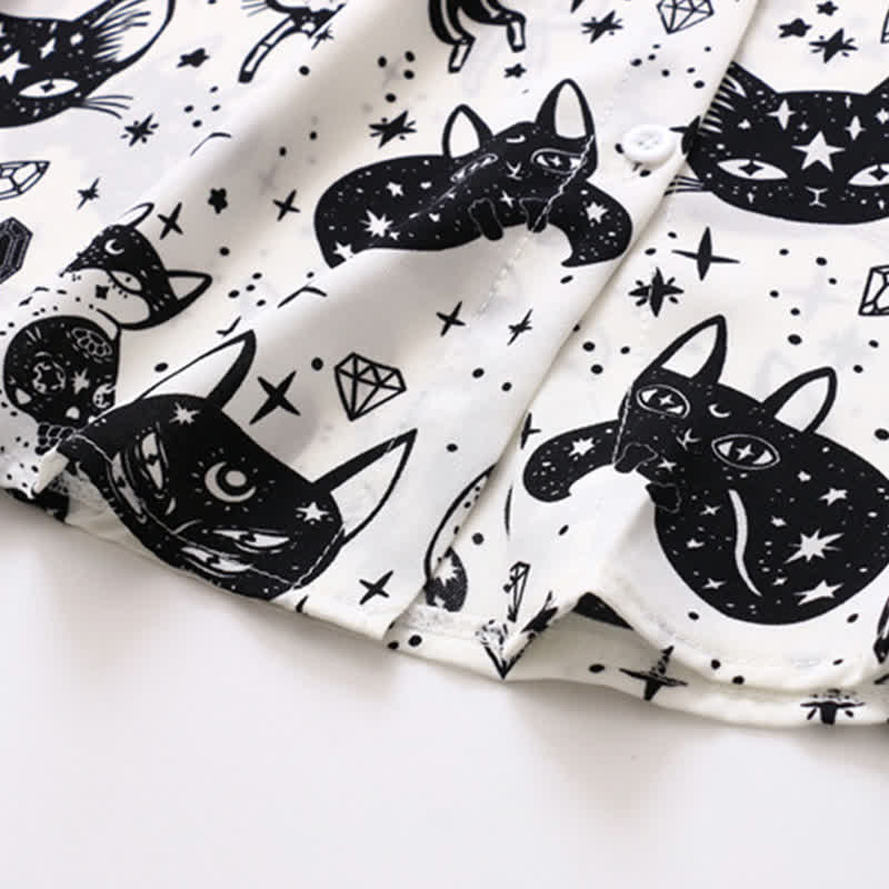 Chemise en mousseline à revers et imprimé chaton noir et blanc