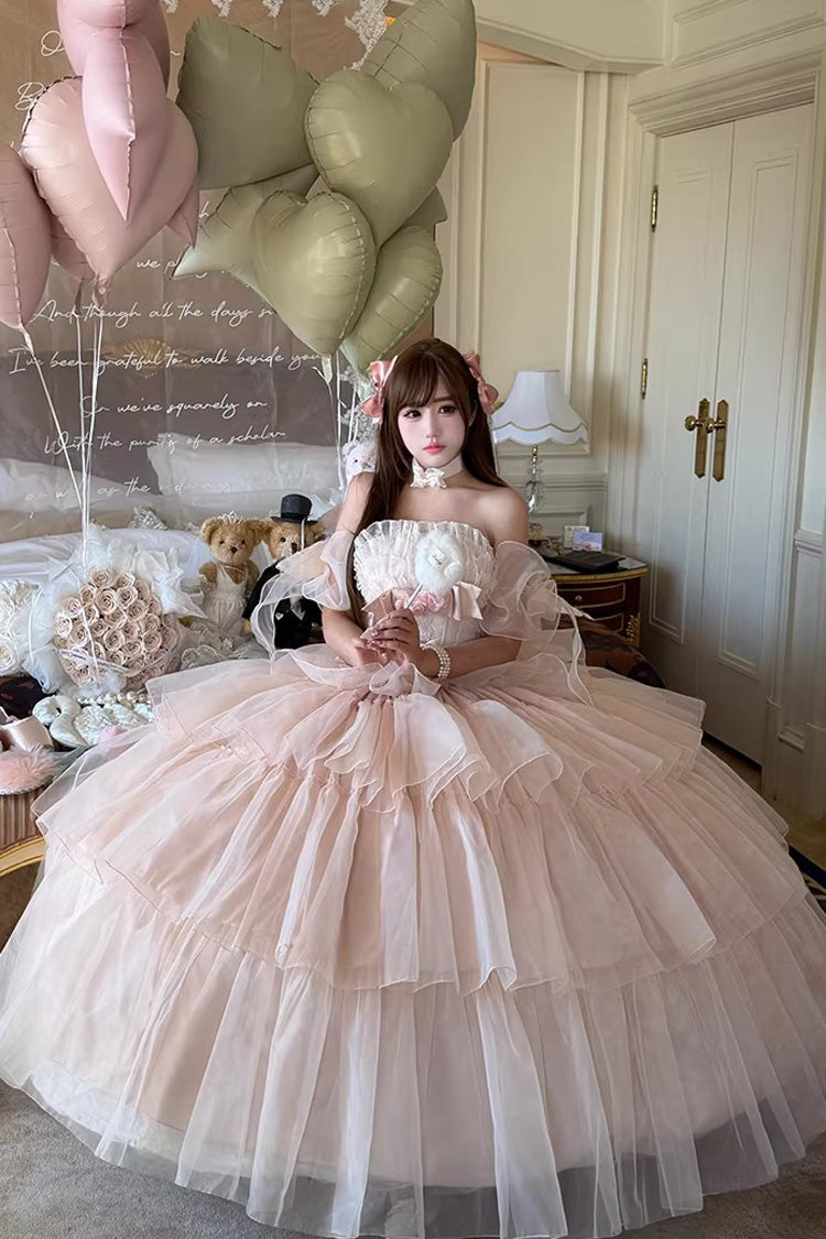Rose Mousse Love Song Sleeveless Layered Ruffles Bride Bow Sweet Lolita Gown