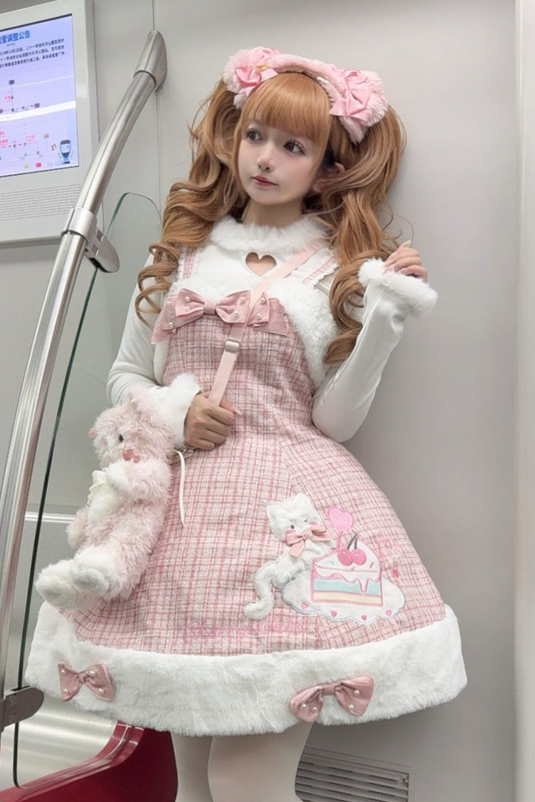 Pink Print Embroidery Bow Sweet Princess JSK Dress