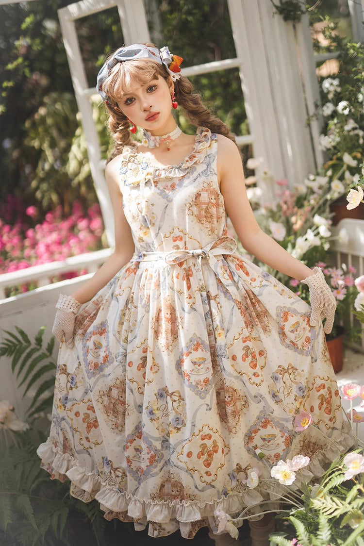 Rose Tea Sleeveless Jumper Dress with Bow