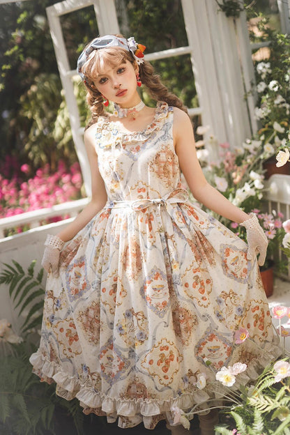 Rose Tea Sleeveless Jumper Dress with Bow