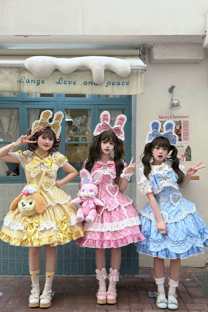 Golden Multi-Layer Printed Ruffled Bow Plus-Size Princess Dress Set