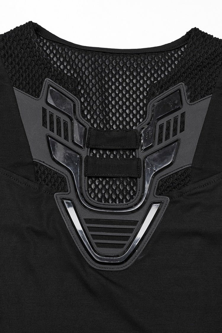 Plunging Mesh Punk Vest with Stitching