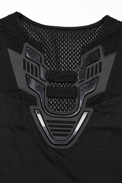 Plunging Mesh Punk Vest with Stitching