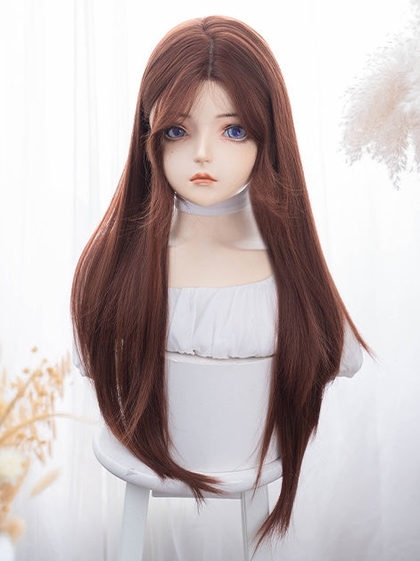 Reddish Brown Long Straight Synthetic Wig With Bangs