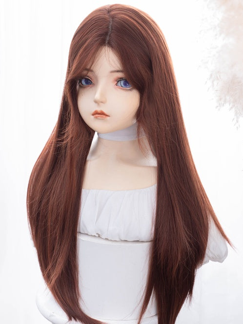 Reddish Brown Long Straight Synthetic Wig With Bangs