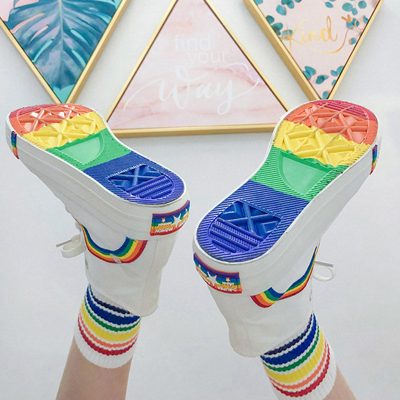 Stylish Rainbow Print High Top Canvas Shoes