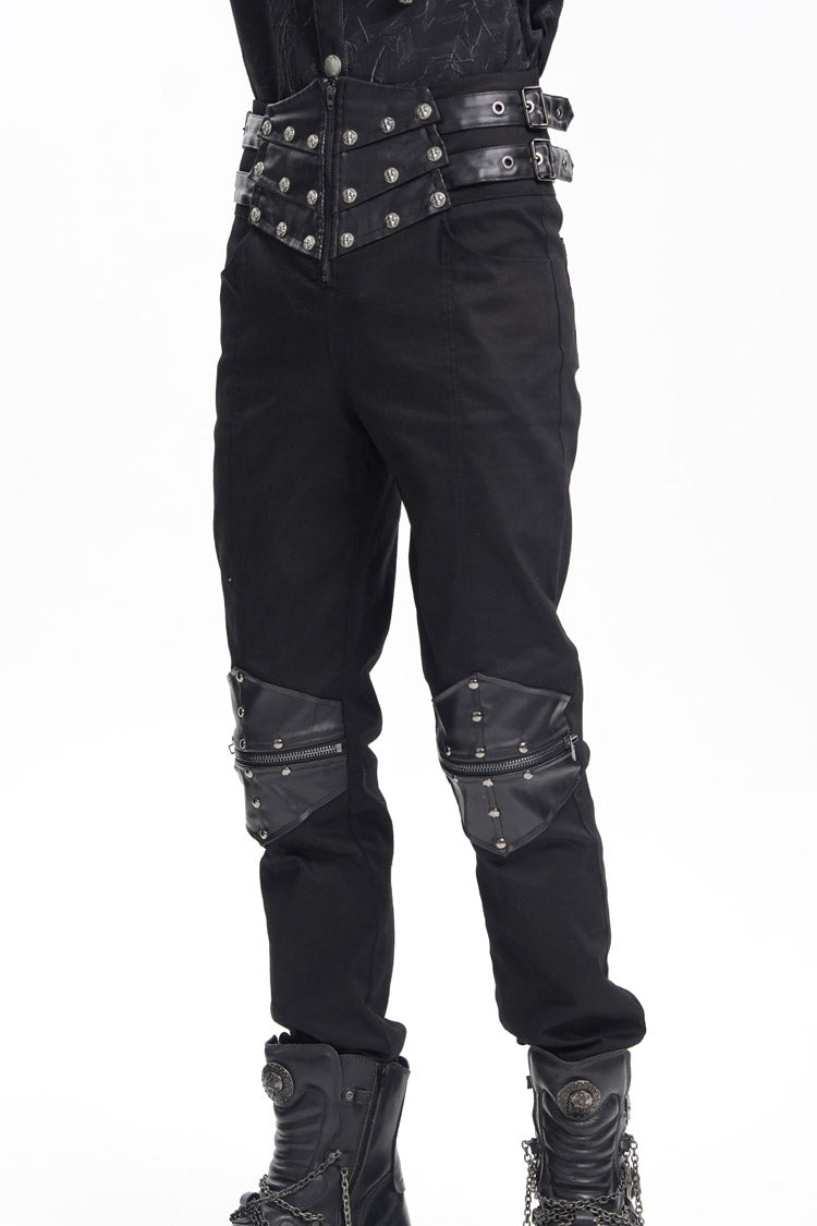 Men's Gothic Pants with Studs and Buckle-Up
