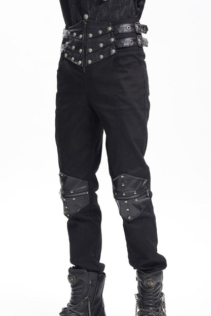 Men's Gothic Pants with Studs and Buckle-Up