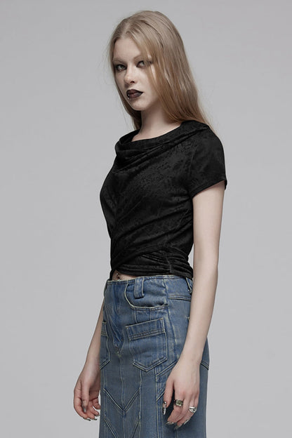 Punk T-Shirt for Her with Abstract Print and Hooded Design