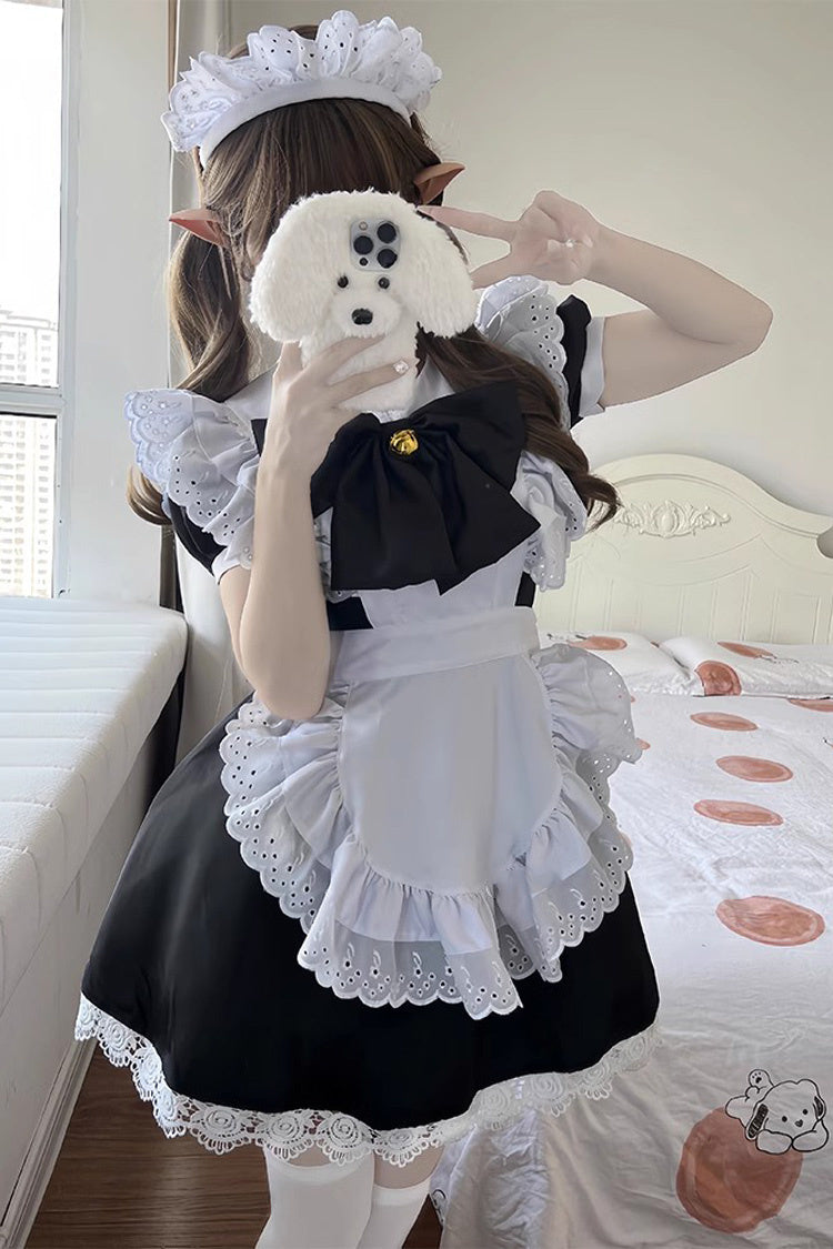 Maid Short Sleeves Ruffle Bow Sweet Plus Size Lolita Dress Two Tones