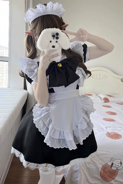 Maid Short Sleeves Ruffle Bow Sweet Plus Size Lolita Dress Two Tones
