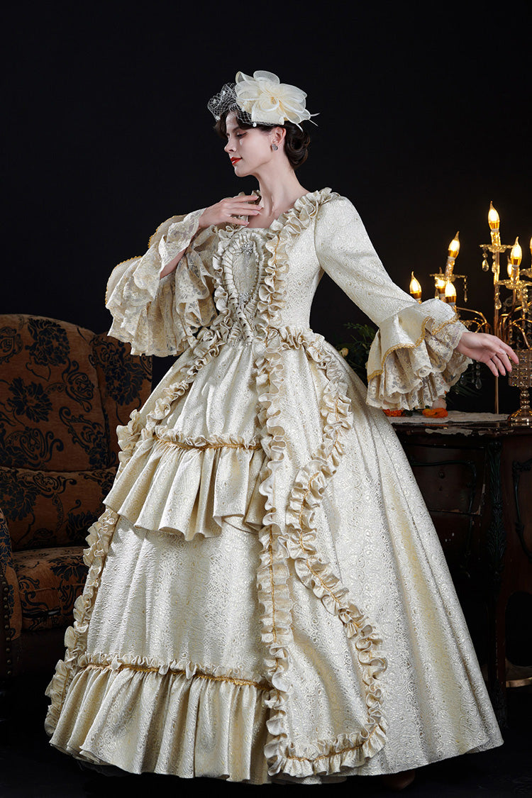 Classic Palace Dress with Square Collar & Trumpet Sleeves