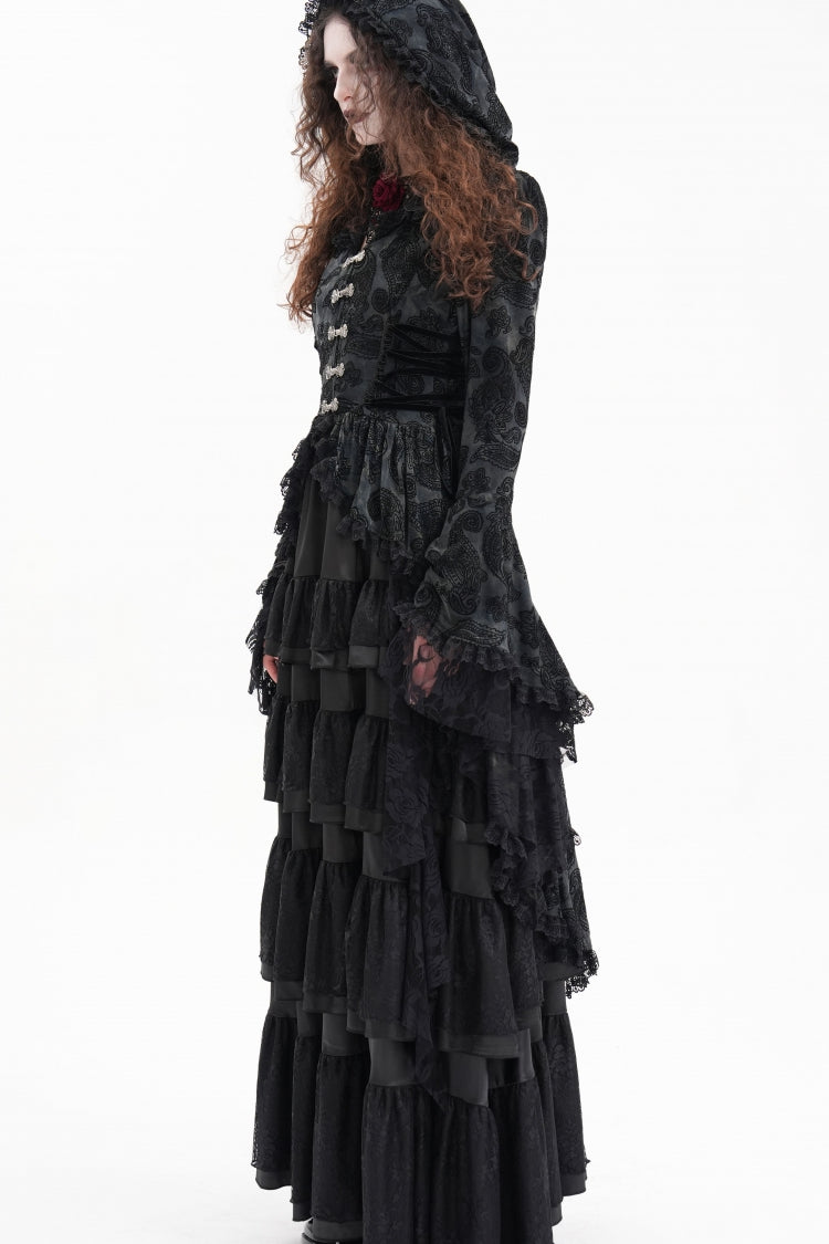 Hooded Ripped Jacket with Multi-Layer Lace Embroidery