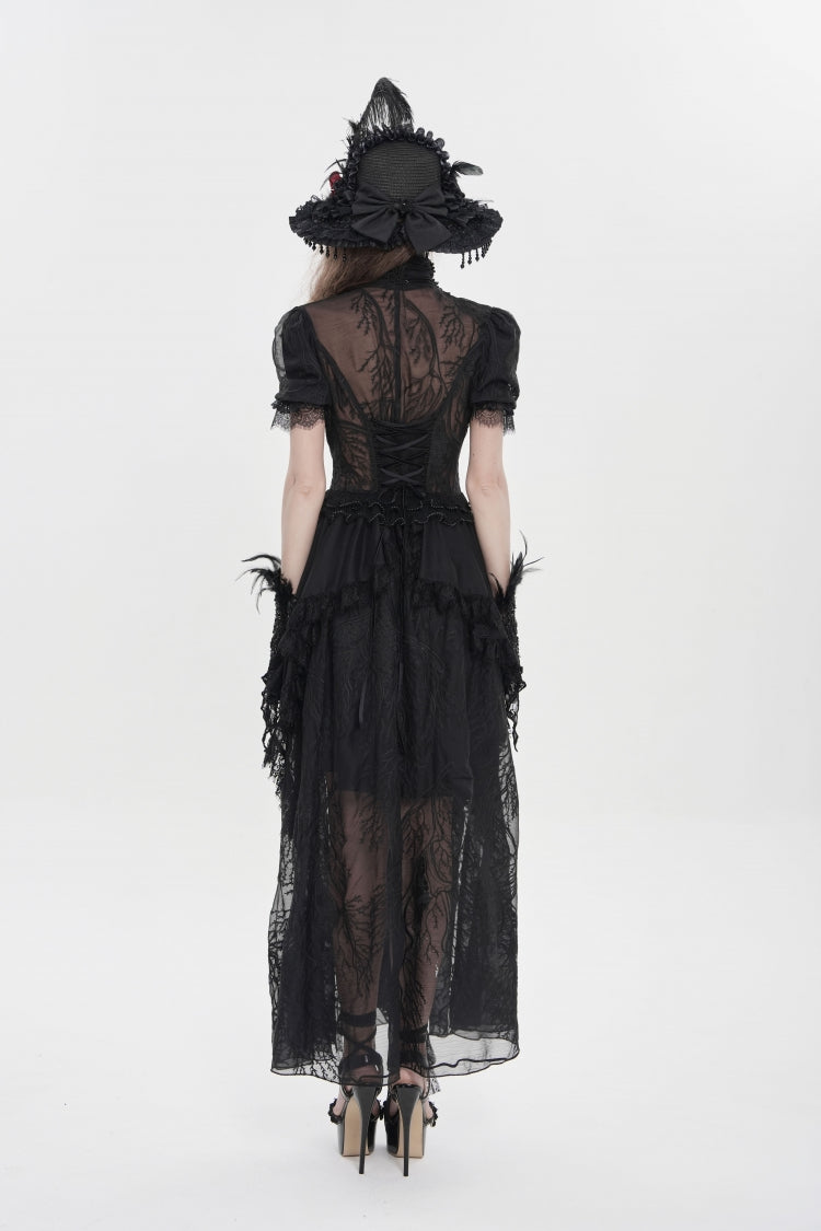 V Collar Short Sleeve Hanayome Lace Gothic Wedding Dress