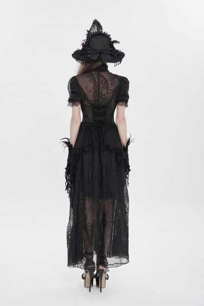 V Collar Short Sleeve Hanayome Lace Gothic Wedding Dress