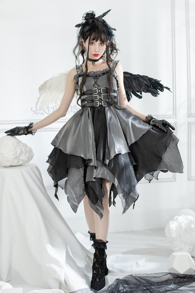 Silver/Grey Gothic Lolita Multi-Layered Asymmetric JSK Dress