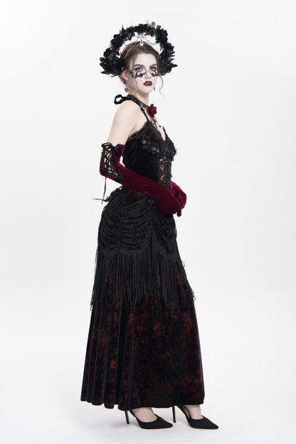 Sleeveless Hollow Floral Lace-Up Pleated Gothic Maxi Dress