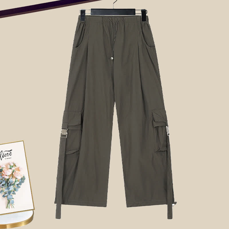 Shirt Pocketed Sleeve Puff Cargo Pants Crop Loose