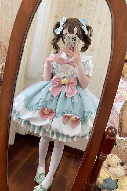 Little Wishing Star Ruffle Bowknot Jsk Dress - Sweet Lolita