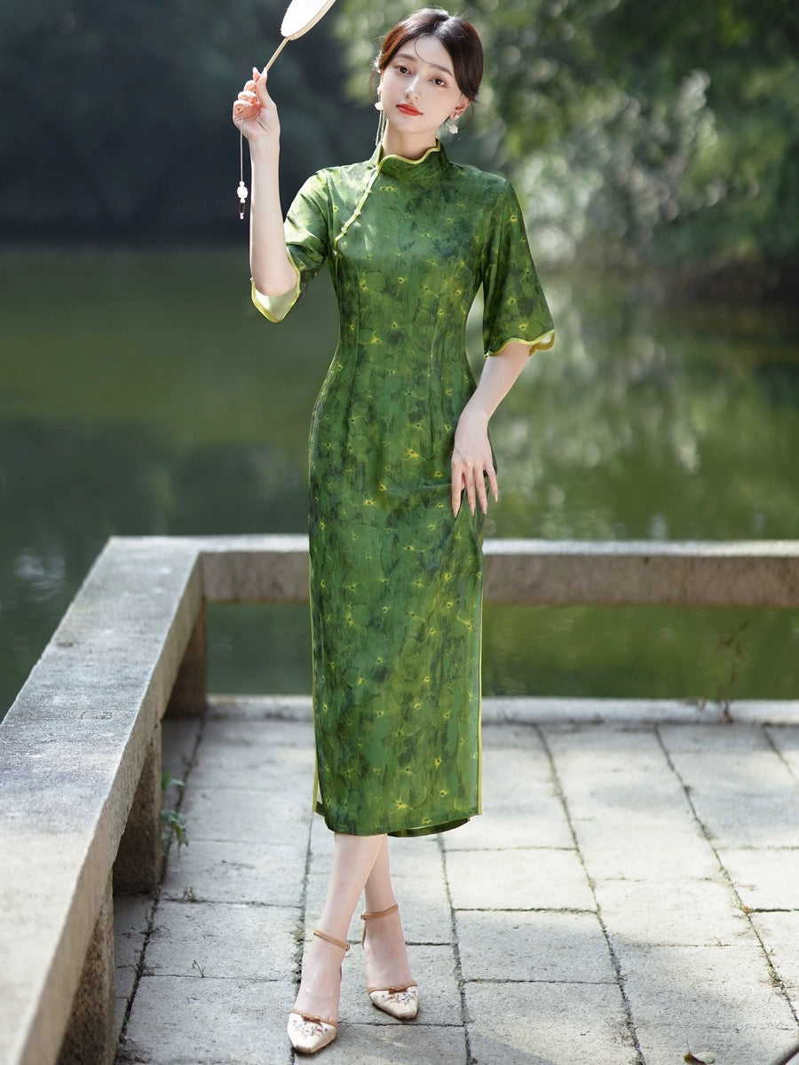 Robe cheongsam verte élégante