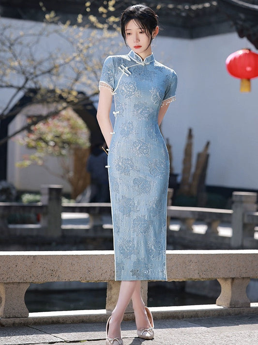 Sky Blue Cheongsam Dress