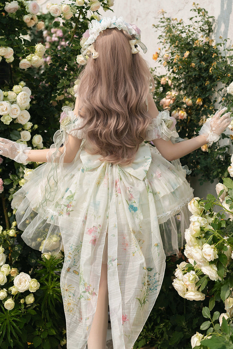 Emerald Layered Fishbone Lace-Up Lolita JSK - Spring Rose