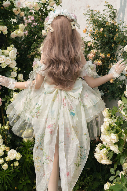 Emerald Layered Fishbone Lace-Up Lolita JSK - Spring Rose