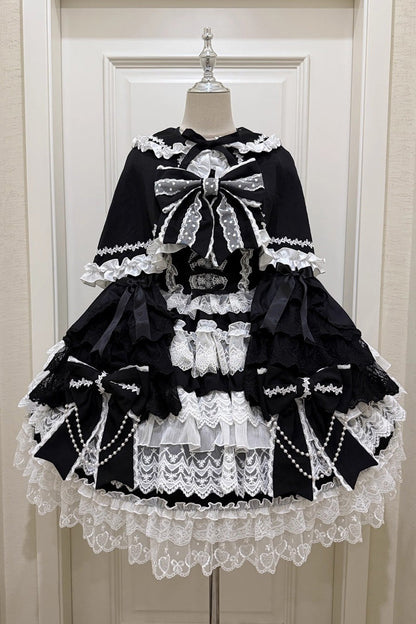 Knot of the Crossed Heart Sleeveless Multi-Layered Ruffle Hanayome Cardigan Bowknot Lace Lace-Up Sweet Lolita Jsk Dress