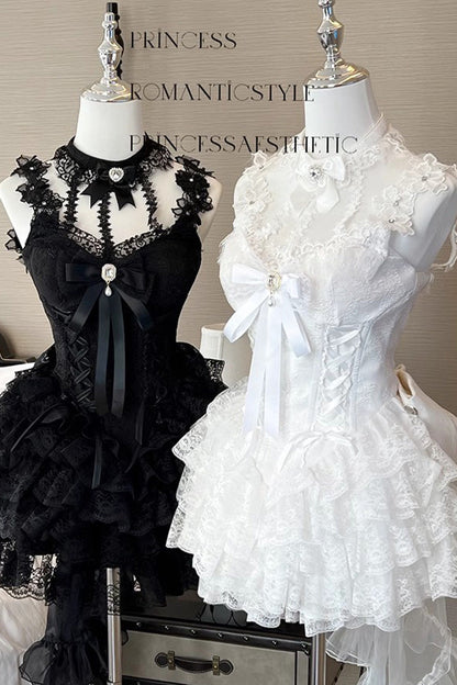 Ivory Ruffle Bow Lace Mini Lolita Skirt Dress