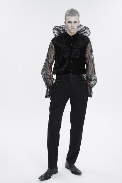 Men's Gothic Shirt with Lotus Leaf Collar and Sheer Lace