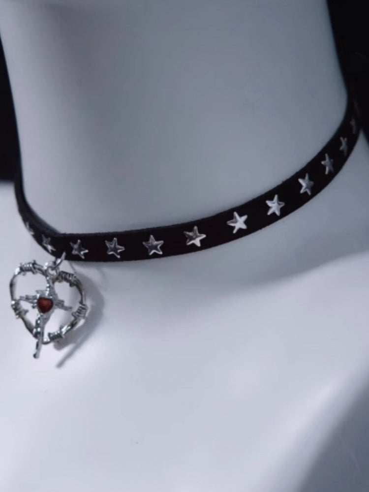 Cross Heart Pendant Black Stars Choker