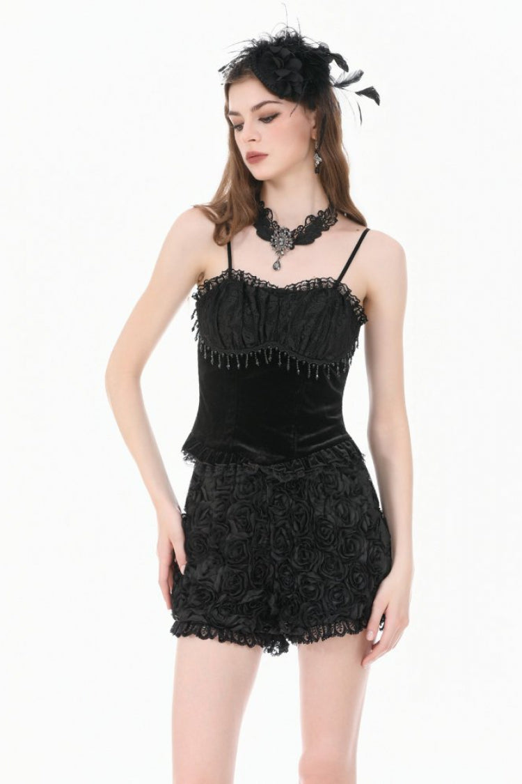 Gothic Mini Shorts with 3D Floral Jacquard and Lace Trim for Her