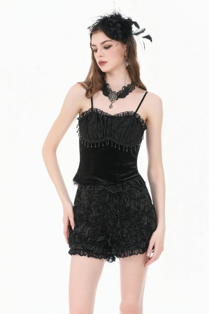 Gothic Mini Shorts with 3D Floral Jacquard and Lace Trim for Her