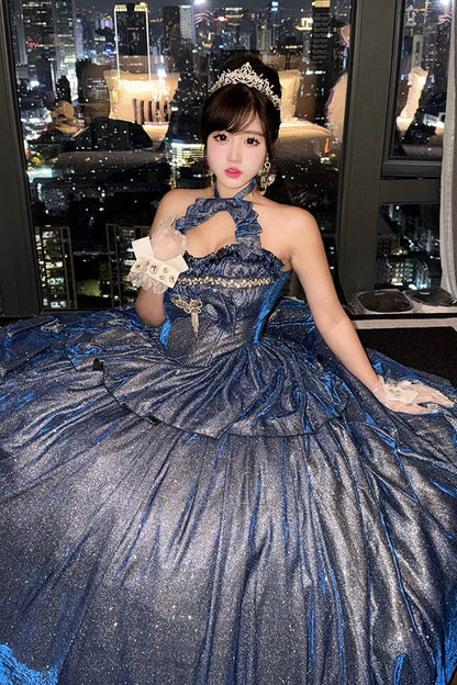 Sleeveless Glitter Skirt Set with Cut-Out Bow and Ruffles