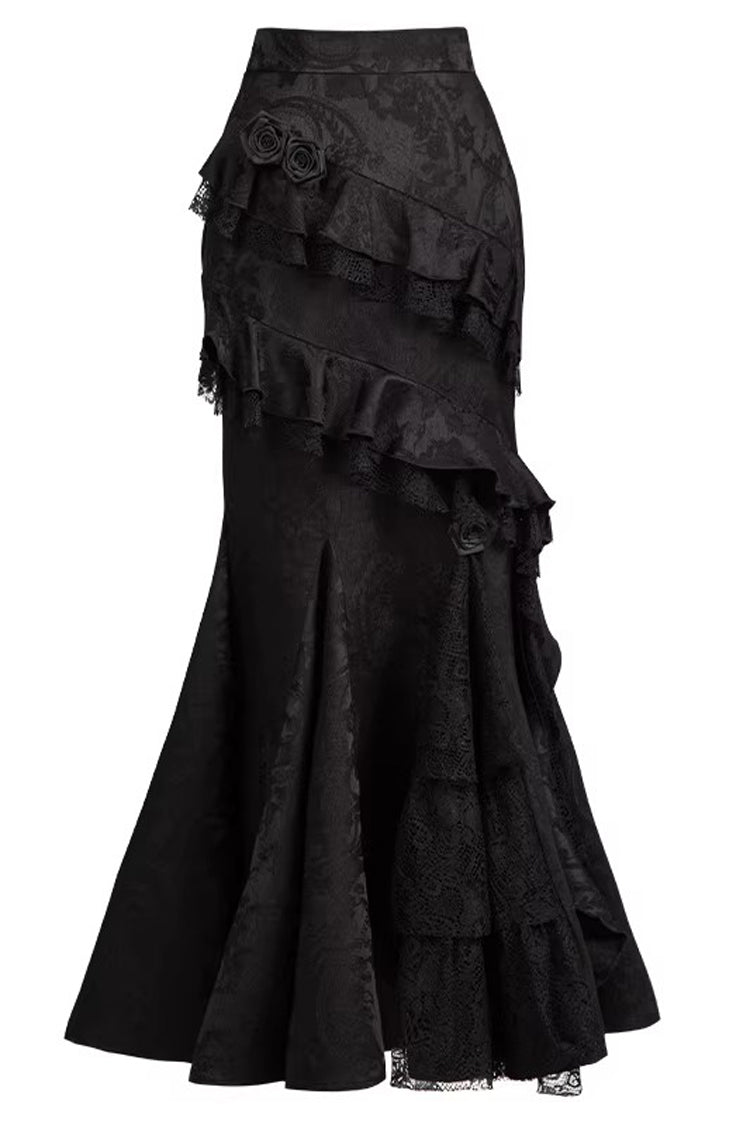 Gothic Lolita Skirt with Multi-Layered Jacquard and Ruffled Witch Design