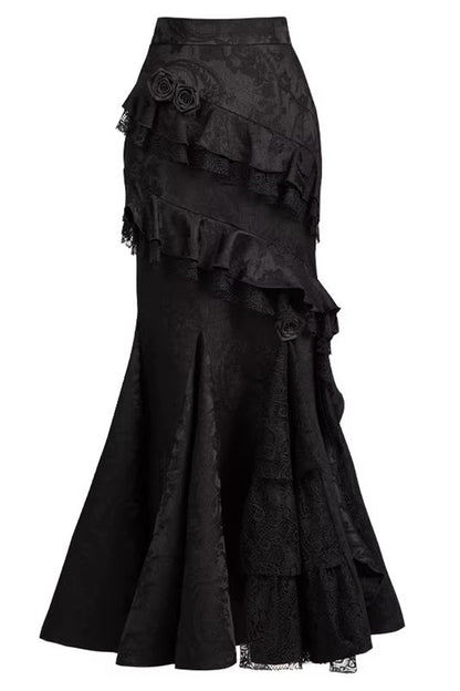 Gothic Lolita Skirt with Multi-Layered Jacquard and Ruffled Witch Design