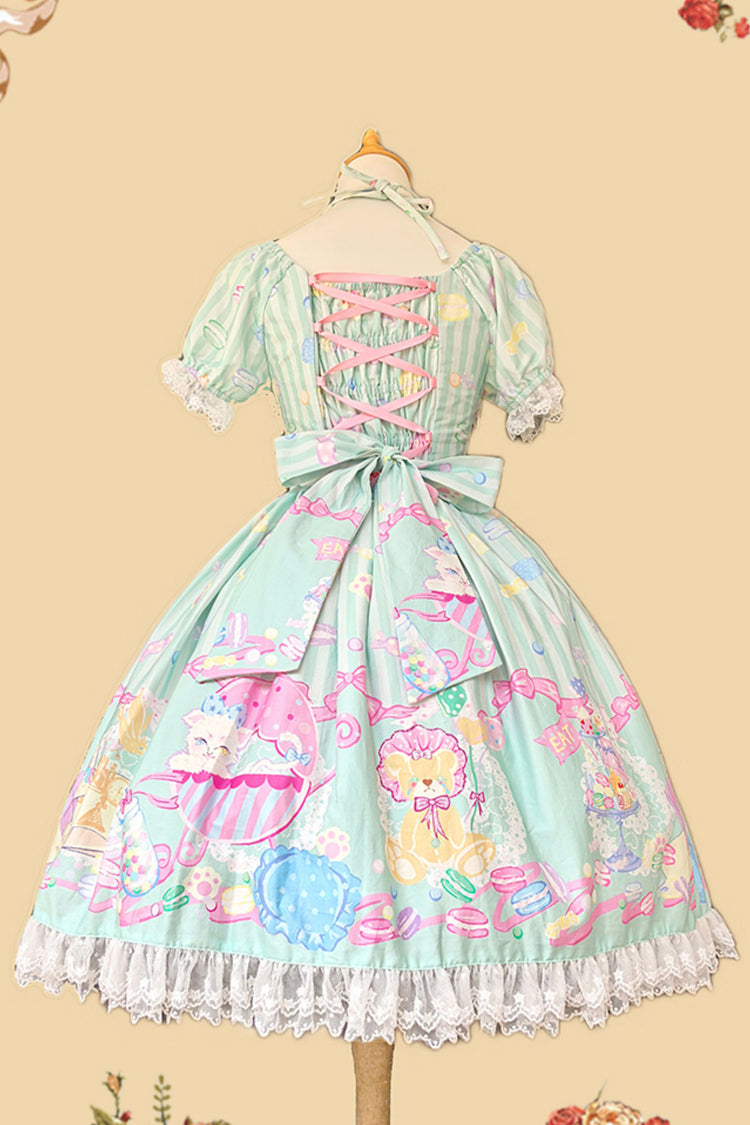 Macaron Dolly House Doll Collar Short Sleeves Print Bowknot Sweet Lolita Dress Colors