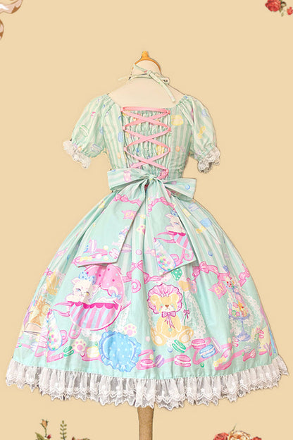 Macaron Dolly House Doll Collar Short Sleeves Print Bowknot Sweet Lolita Dress Colors