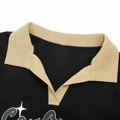 Set Pants Cargo Letter T-Shirt Print Top Crop