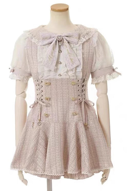 Lace Sweet Dress Blouse Shorts Set Two Colors