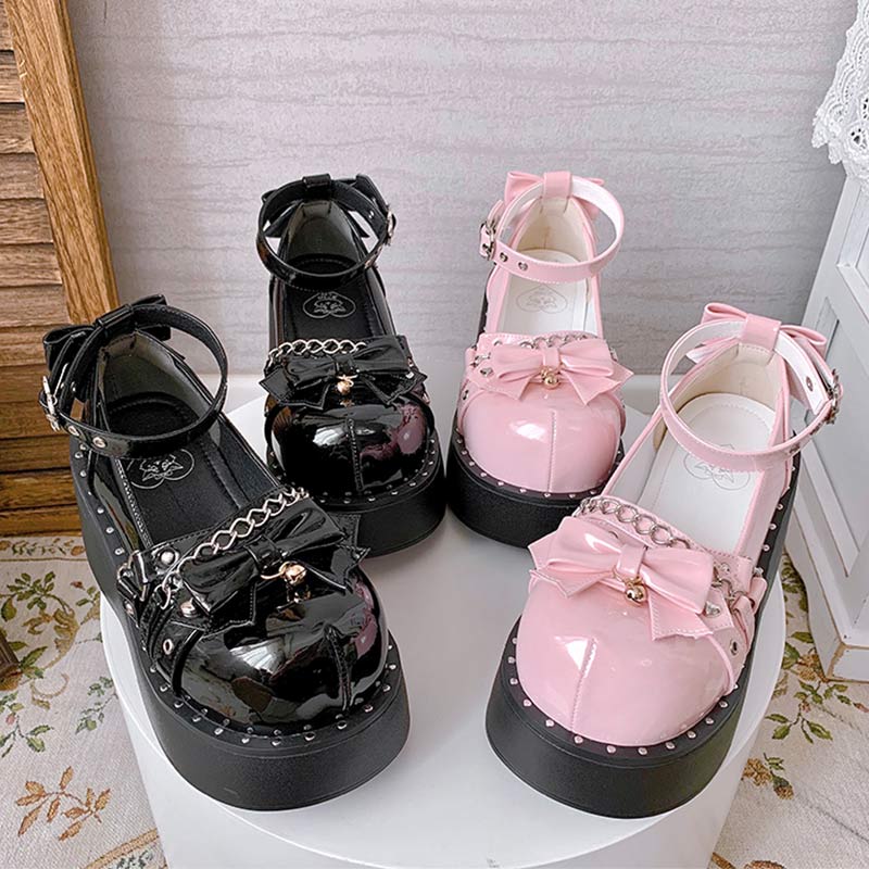 Lolita Mary Janes Schuhe mit Schleife und Kette