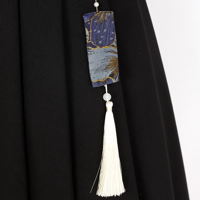 Dress Splice With Embroidery Vintage Button Lapel Irregular Belt Floral