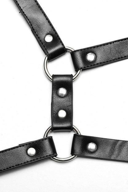 Steampunk Body Harness with Cross Metal Ring Buckle and Halter for Her
