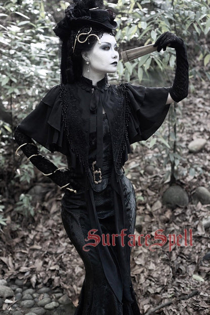 Snake Print Flared Fishbone Mermaid Gothic Lolita Skirt in Black Faux Leather