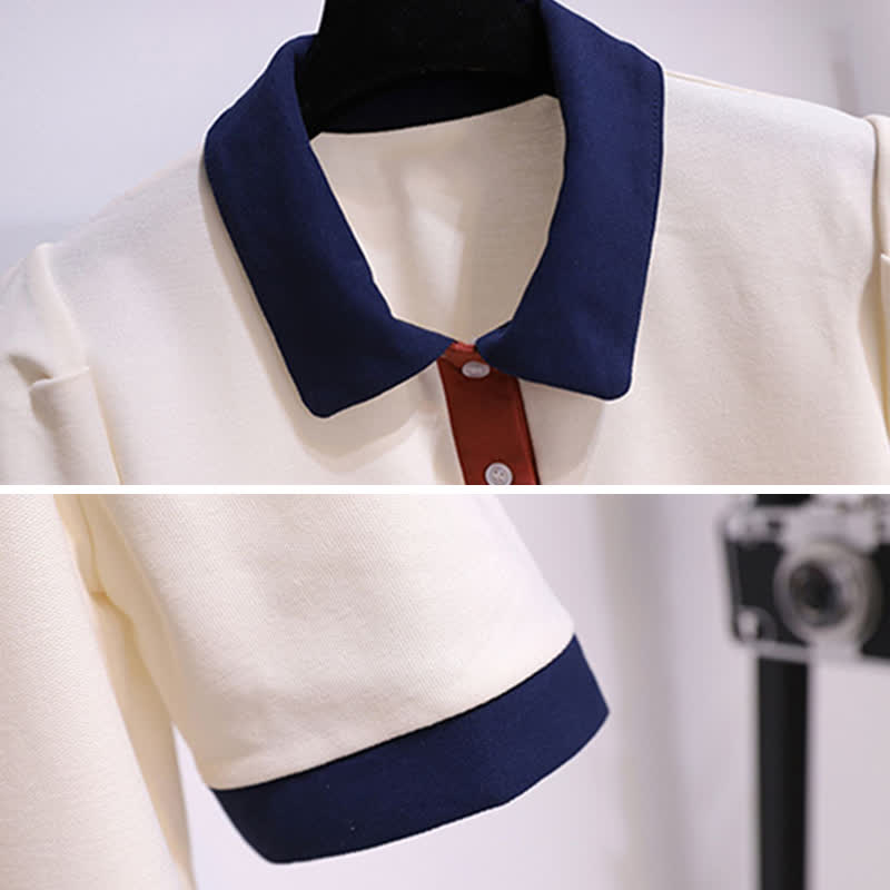 Lapel Shorts T-Shirt Colorblock Denim Belted