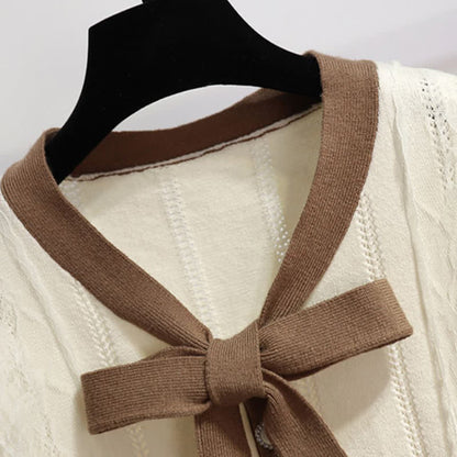 Elegant Bowknot Shorts Elastic Cardigan Sweater Waist
